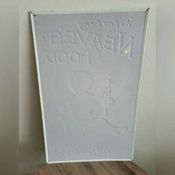 NEAVE'S FOOD for Infants Vintage Embossed Meta Sign by AAA Sign Co Coitsville OH - Picture 3 of 3